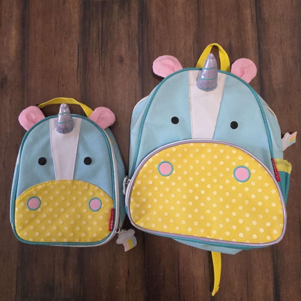 Skip Hop Blue Yellow Pink Unicorn Kids Backpack Set